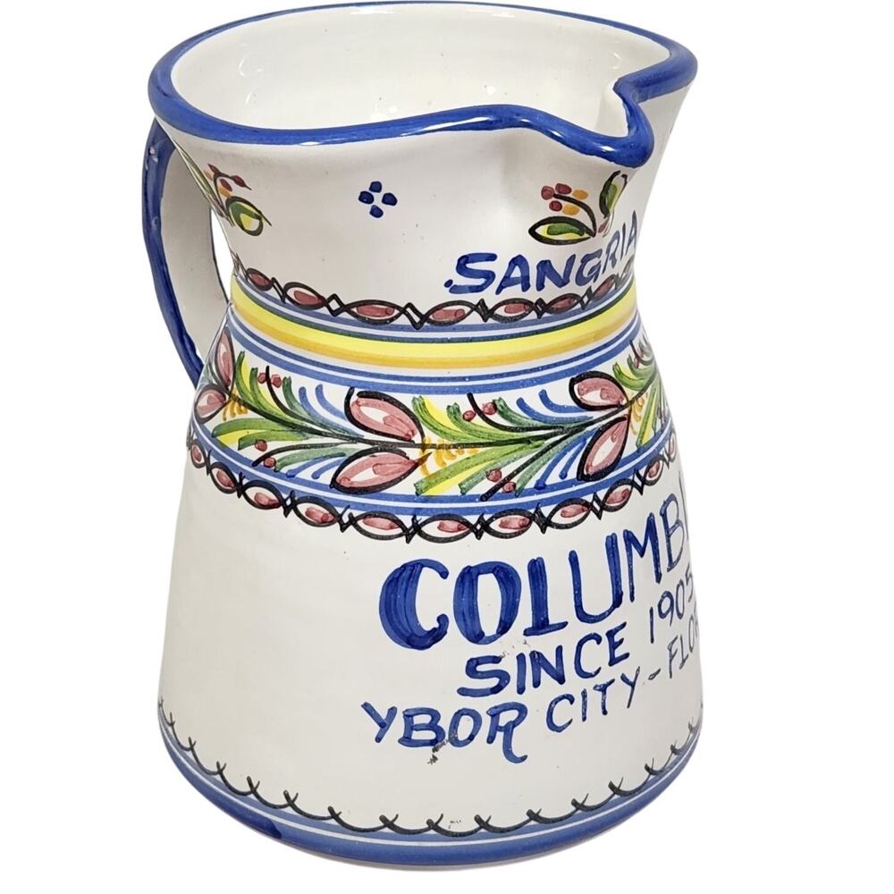 Vtg Sangria Pitcher Columbia Souvenir Ybor Talavera Spanish Folk Decor Vase